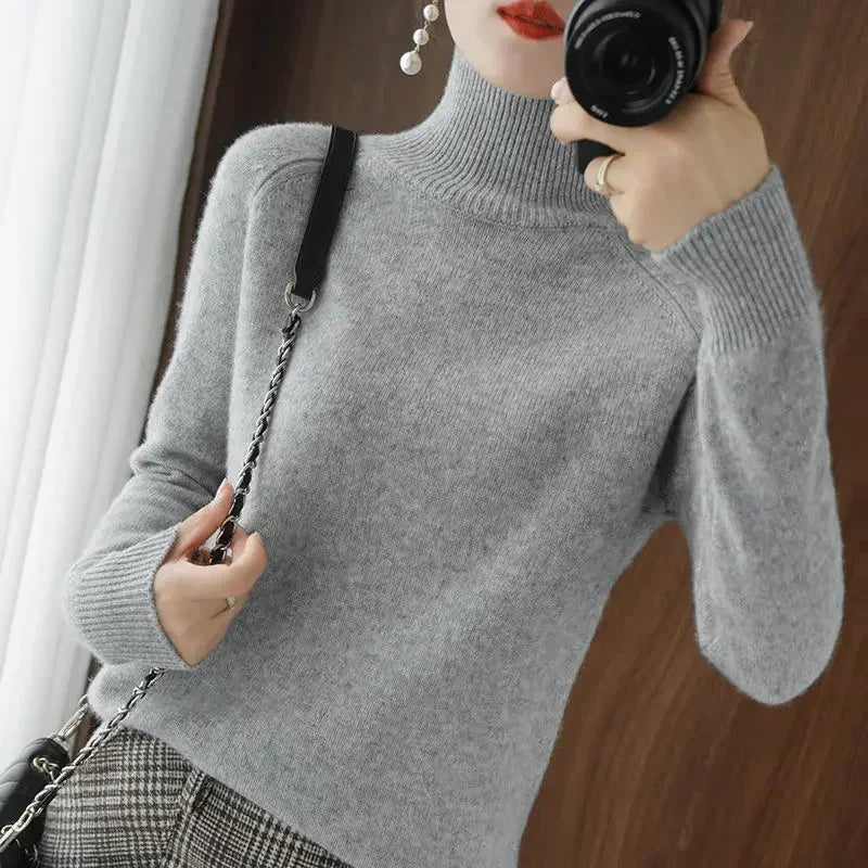 Turtleneck Pullover Fall/winter Cashmere Sweater Women Pure Color Casual Long-sleeved Loose Pullover Bottoming Women's