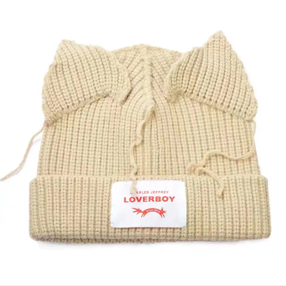 2022 Winter Skullies Cute Women Long ears  fox Hat Crochet Knitted Hat Costume Beanie Hats Women christmas Gift Hip-hop Cap