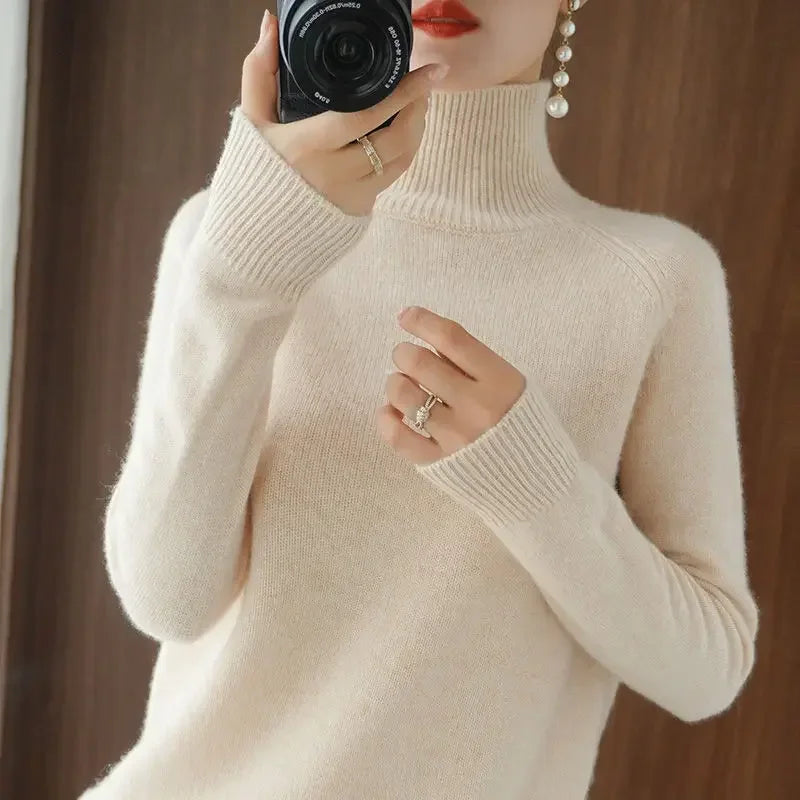 Turtleneck Pullover Fall/winter Cashmere Sweater Women Pure Color Casual Long-sleeved Loose Pullover Bottoming Women's