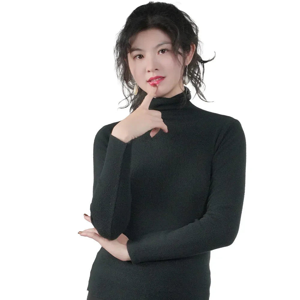 2025 Women Pullovers Turtleneck Sweater Solid Color Pile Neck Knitwear Autumn Winter Warm Jumper Tops Pull Femme Christmas Gift