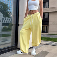 OMSJ Simple Fashion Sweatpants For Women Street Style Y2K Lace Up Loose Fit Leisure Comfort Solid Color Sports Joggings Trousers