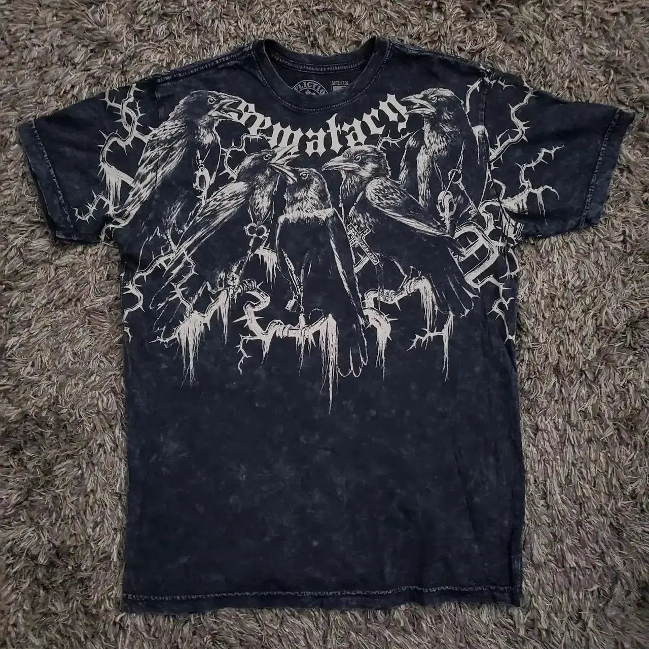 90s Affliction Dark Angel Wings T-shirt Woman Street American Dark Fashion Street Style With Antique Details Man Short Sleeves