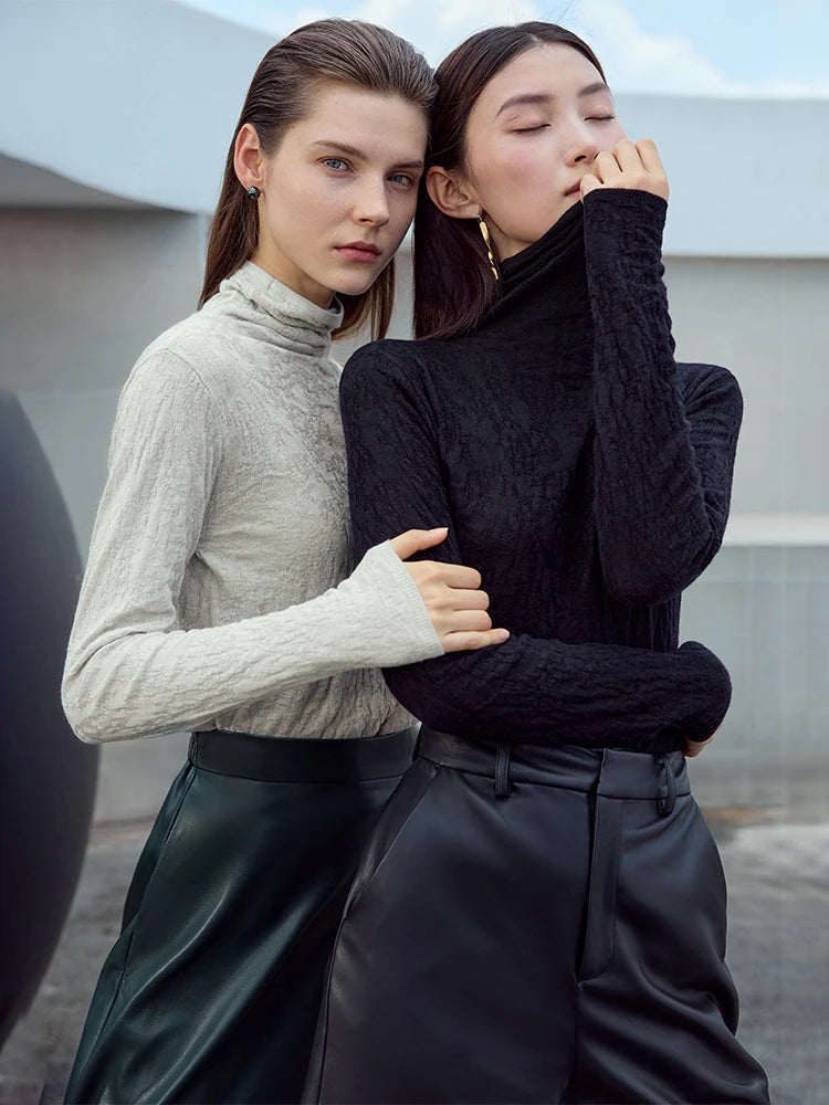 AMII Minimalist 2025 Spring Turtleneck Sweater for Women Winter Slim Warm Solid Long Sleeve Simple Pullover Female Tops 12323145