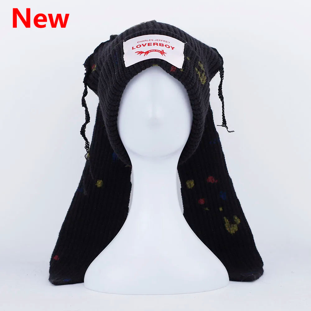 2022 Winter Skullies Cute Women Long ears  fox Hat Crochet Knitted Hat Costume Beanie Hats Women christmas Gift Hip-hop Cap