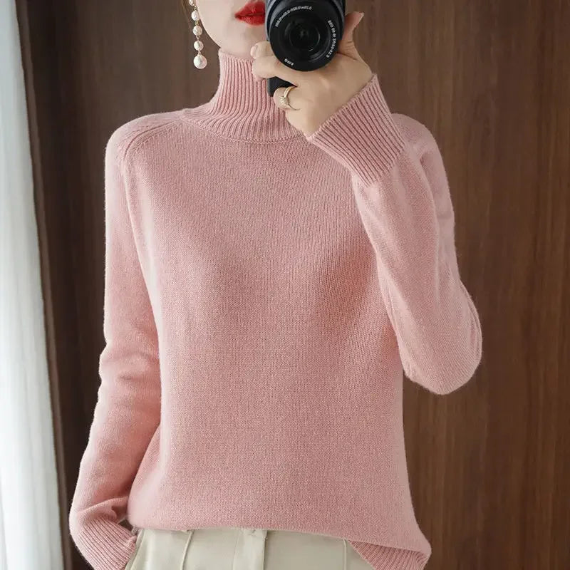 Turtleneck Pullover Fall/winter Cashmere Sweater Women Pure Color Casual Long-sleeved Loose Pullover Bottoming Women's