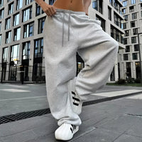 OMSJ Simple Fashion Sweatpants For Women Street Style Y2K Lace Up Loose Fit Leisure Comfort Solid Color Sports Joggings Trousers