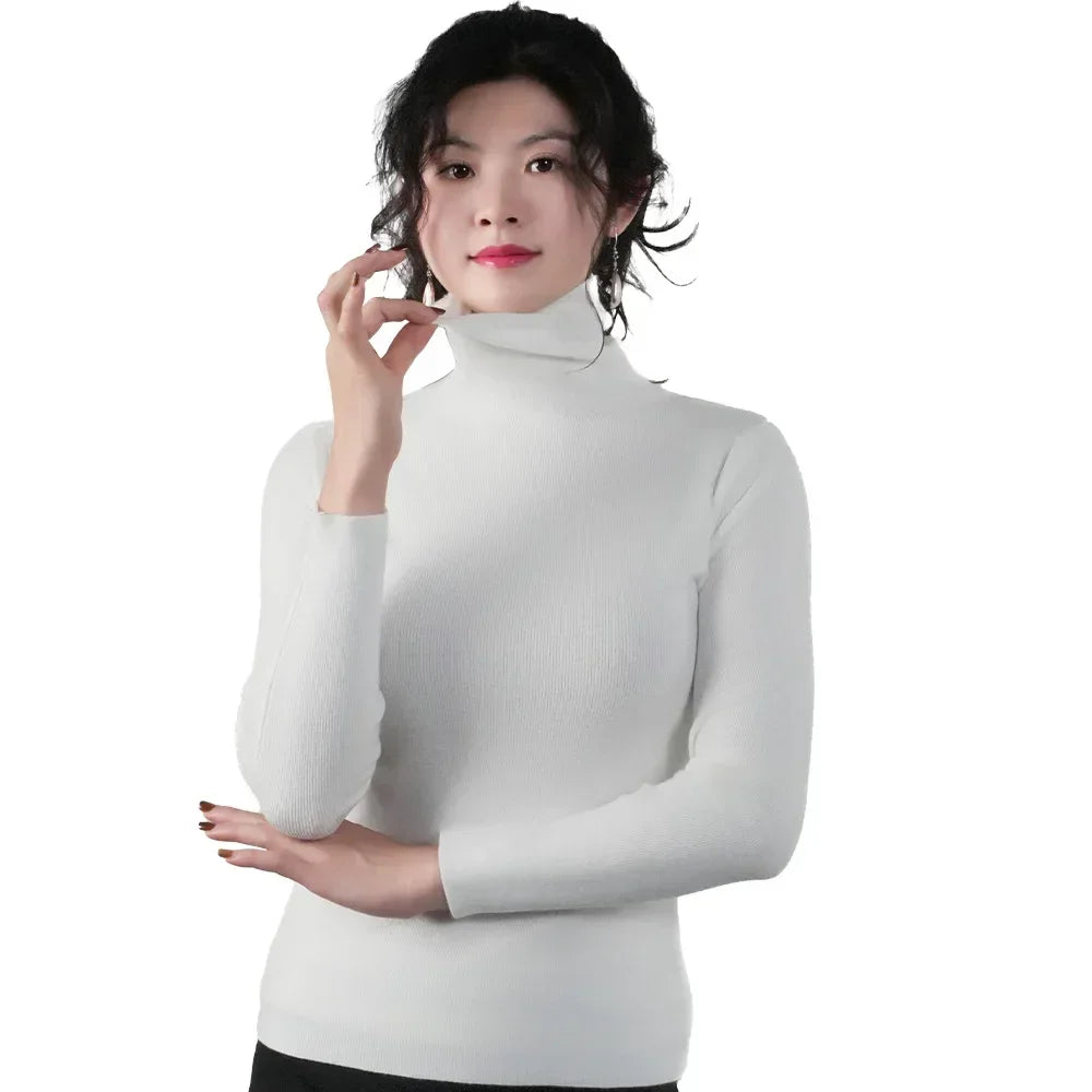 2025 Women Pullovers Turtleneck Sweater Solid Color Pile Neck Knitwear Autumn Winter Warm Jumper Tops Pull Femme Christmas Gift