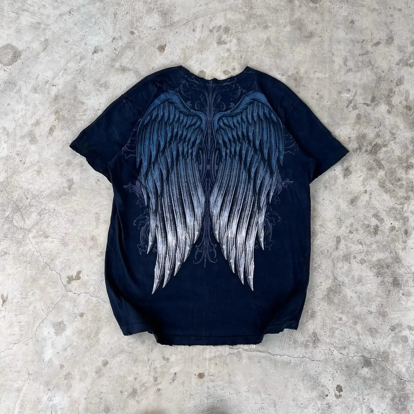 90s Affliction Dark Angel Wings T-shirt Woman Street American Dark Fashion Street Style With Antique Details Man Short Sleeves