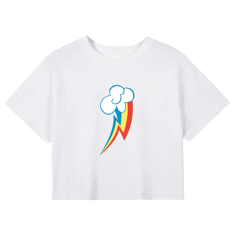 Rainbow Dash Cutie Graphics Design Cute Sexy Crop Tee Women's Street Fashion Rock Style T-Shirts High-Quality Anime Casual Tops